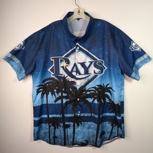 Tampa Bay Rays Shirt Mens L Button Down Fan Blouse Tropical